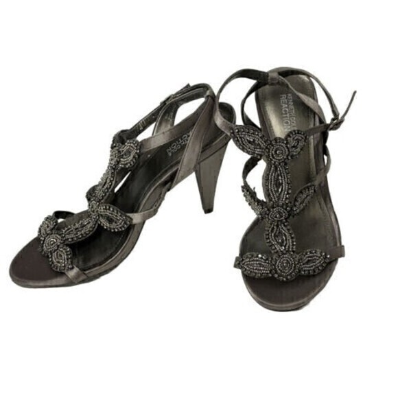 Kenneth Cole Reaction Women’s Size 8.5 M Beads and Jewels Pewter 4" Sandal heels - Picture 9 of 9